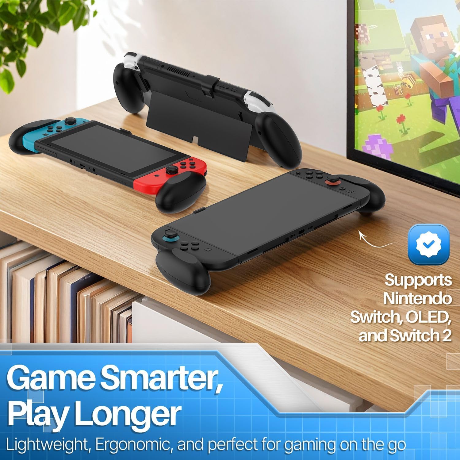 TNP Dockable Grip Case for Nintendo Switch 2 2025 - Ergonomic Grip Case with Slim, Lightweight, Comfortable Handle Compatible with Nintendo Switch 2017 / OLED Edition, Black - Image 2