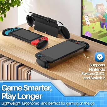 TNP Dockable Grip Case for Nintendo Switch 2 2025 - Ergonomic Grip Case with Slim, Lightweight, Comfortable Handle Compatible with Nintendo Switch/OLED, Black