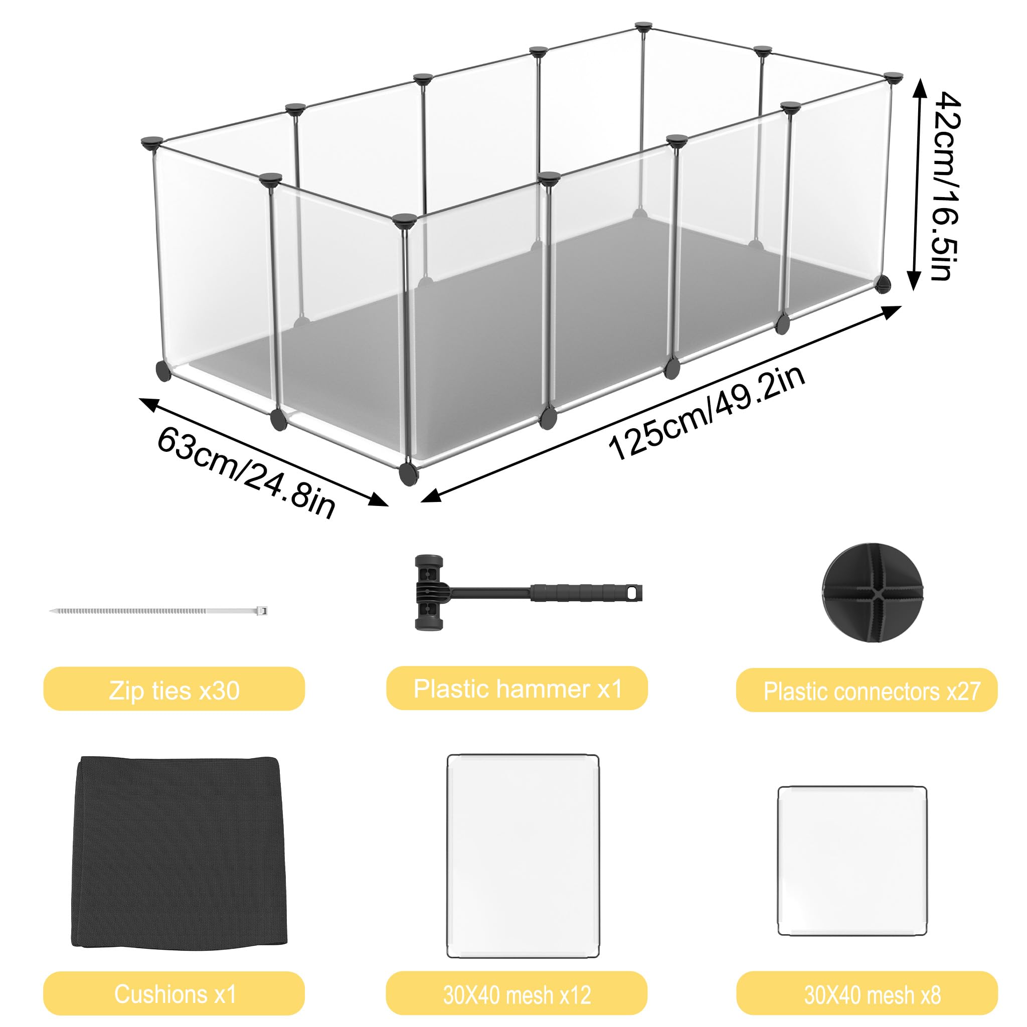 UISEBRT Freigehege mit Bodenplatten und wasserfester Komfort‑Matte, 12PC Set, modularer Laufstall, 125×63×42 cm – für Kleintiere & Welpen, Hundebox, Kaninchenkäfig, Freilaufgehege für Hunde