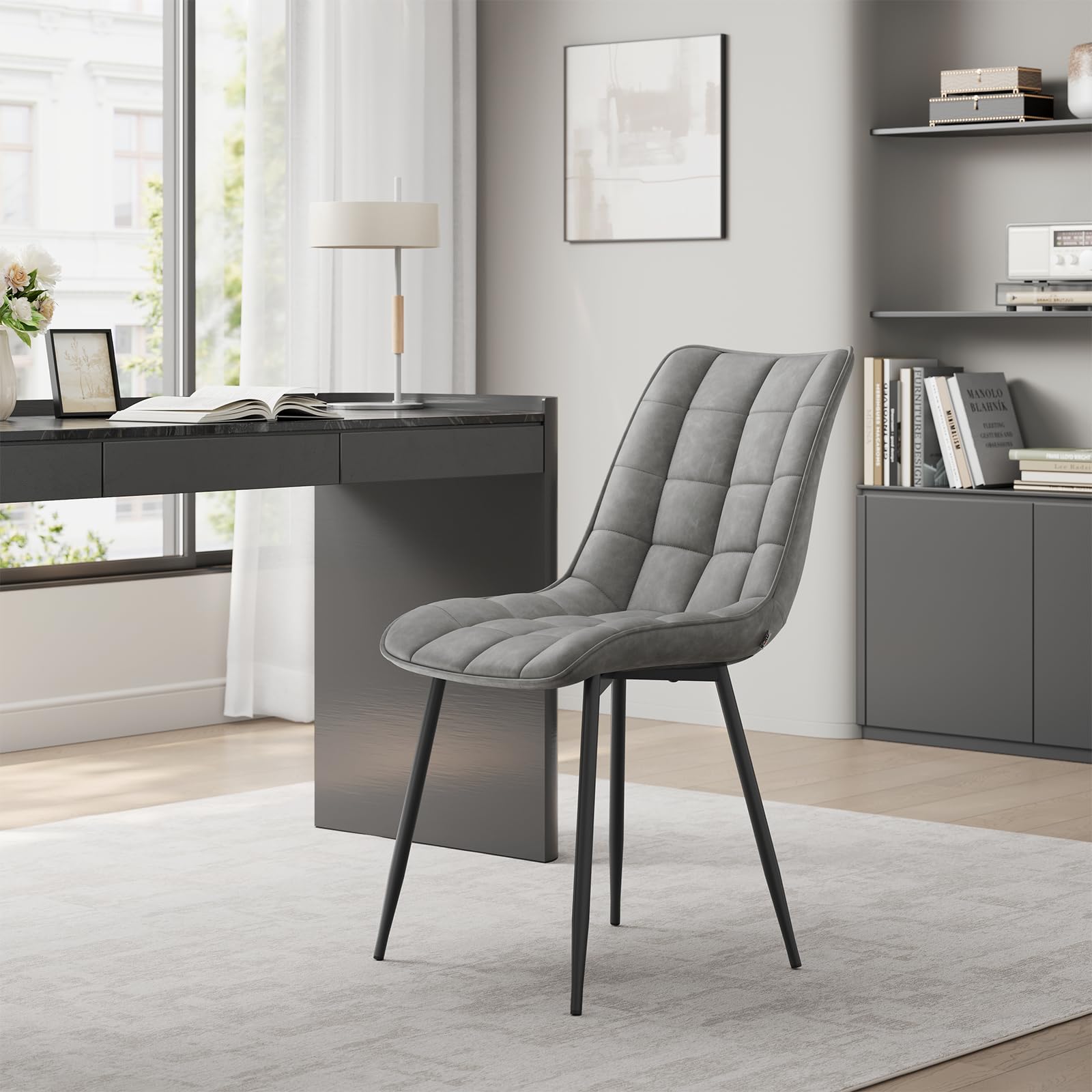 WOLTU 4 X Chaise de Salle à Manger Chaise de Cuisine Assise rembourrée en Similicuir épais Pieds en métal,Gris BH207gr-4