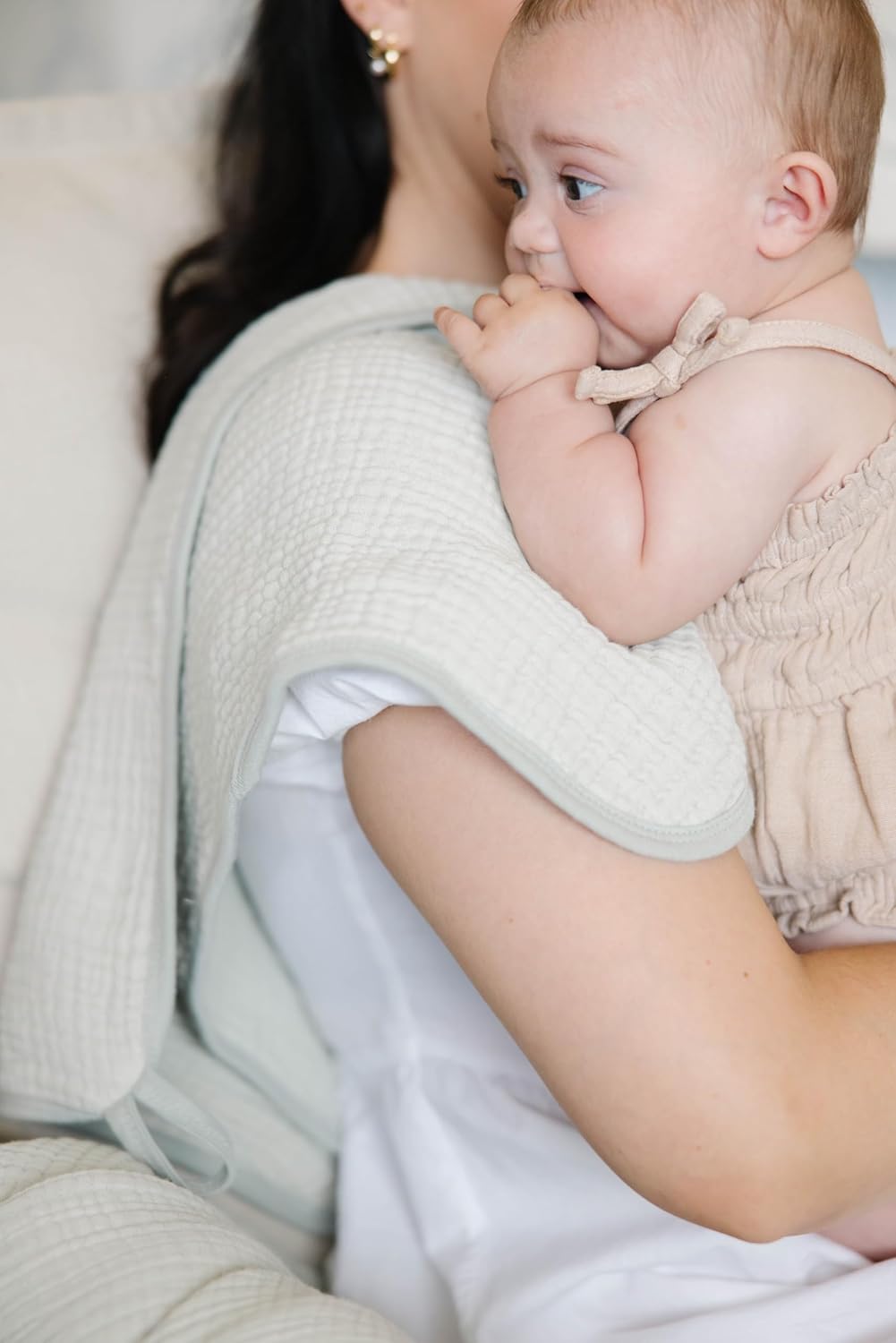 Oilo Burp Cloth 2-Pack Set, Large (12" X 22"), 8-Layer Organic Premium Cotton 4-Way Muslin, Luxuriously Soft, Super Absorbent, & Durable, Machine Washable, Bark Brown & Sea Moss Sage Green