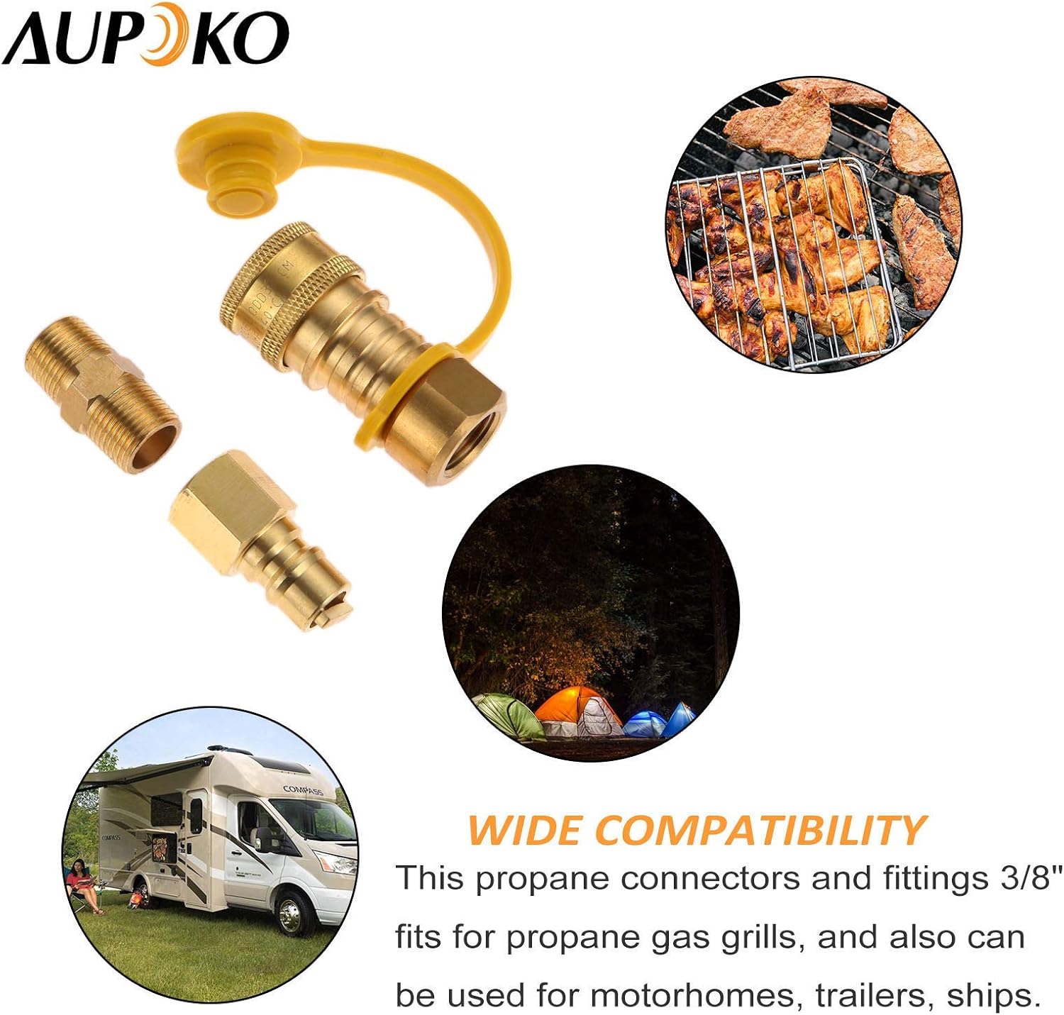 Aupoko 1lb Propane Disposal Adapter Fitting with 1/4" Quick Connect Disconnect Adapter & 3/8 Inch Natural Gas Quick Connect Fittings, Fitting for Heaters, Cooker, Fire Pit Parts