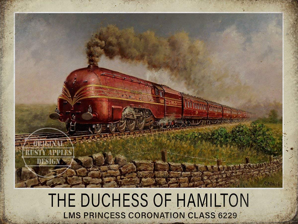 The Rusty Apples Metal Sign Co Red Duchess Of Hamilton– The Golden Age Of The Steam Train - Metal Sign – 3 Sizes To Choose – Home Decor – Unique Gift (16” X 12” 400 X 300 Mm)
