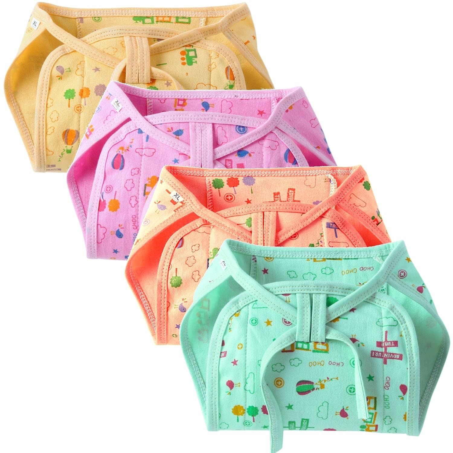 baby wish Baby Cotton Diapers Triple Layer Cotton Cloth Nappies Padded Absorbent Adjustable Washable Reusable Langot Nappies Padded cloth (3-6 Month, Pack- 4)