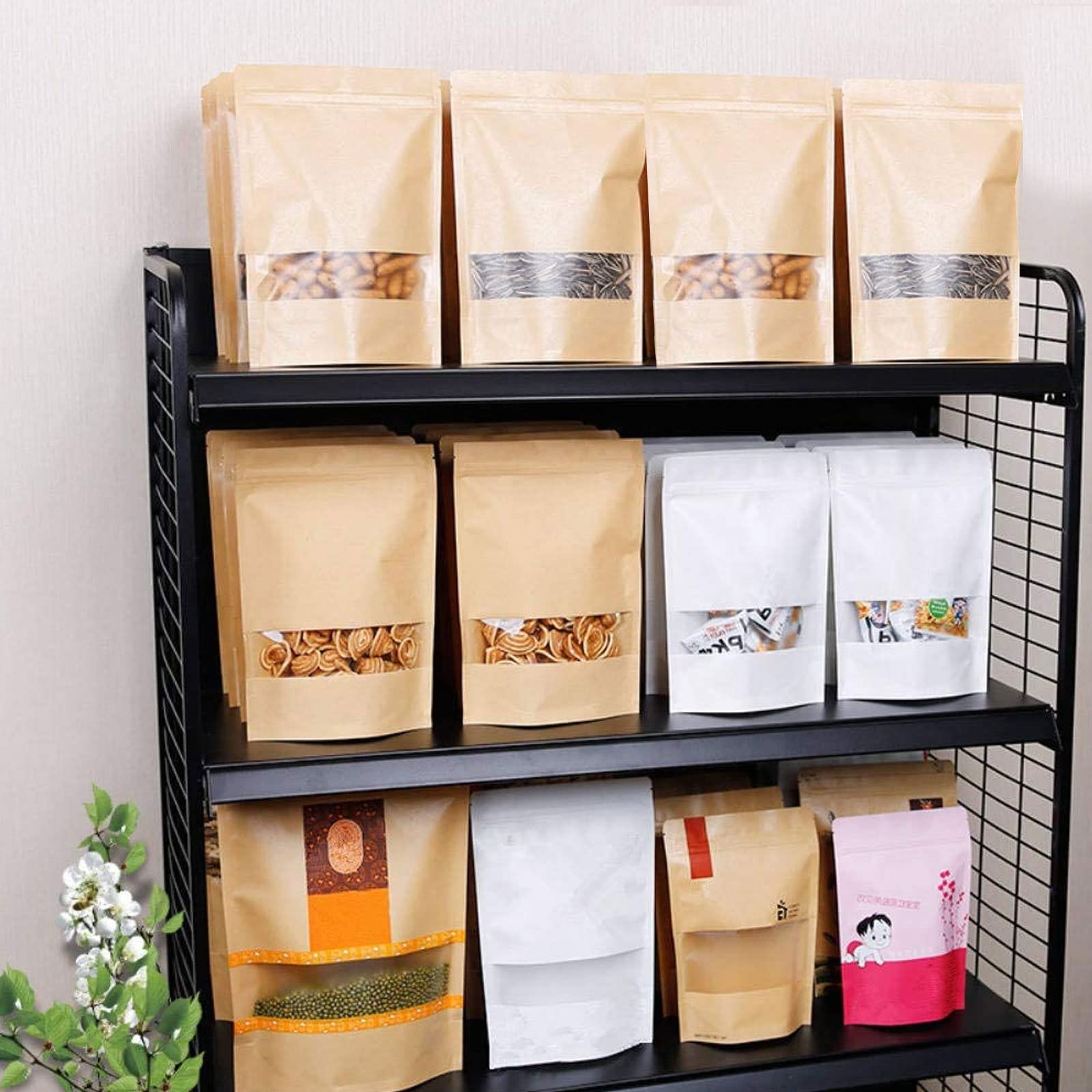 STARVAST 200 Stück Papiertüten mit Fenster Kleine Papiertütchen Wiederverwendbar Geschenktüten 14 x 20 cm, Braune Kraftpapier Tüten Sichtfenster zur Aufbewahrung von Lebensmitteln, Tee, Kaffeebohnen Bürobedarf & Schreibwaren