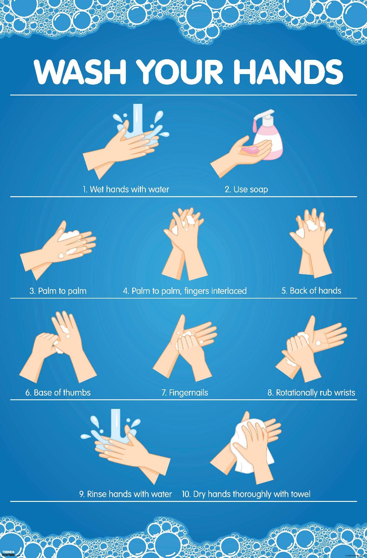 Trends International Wash Your Hands Wall Poster, 22.375" x 34", Unframed Version