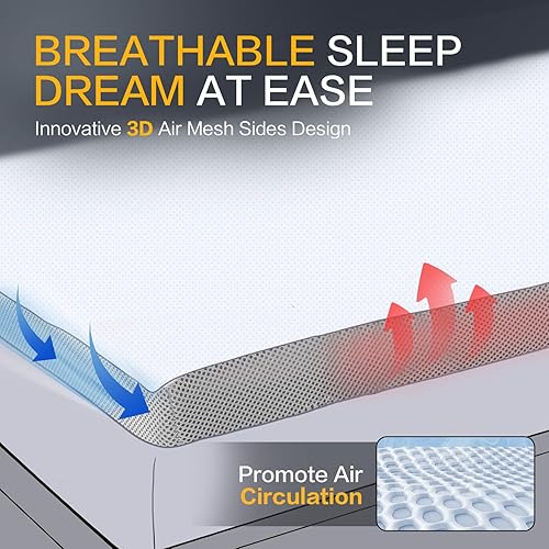 Miniatura 2 de SAPHREAS Cubrecolchón de espuma viscoelástica de 3 pulgadas tamaño individual con funda de colchón suave y ventilada, cubrecolchón de cama para caja