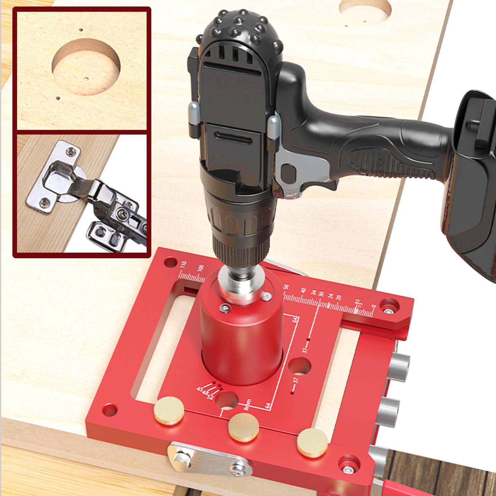 Kit di tasselli autocentranti, 3 in 1, in lega di alluminio, guida autocentrante per fori con scala multipla di punte da trapano, maschera hardware per armadietti, guida per trapano per localizzatore