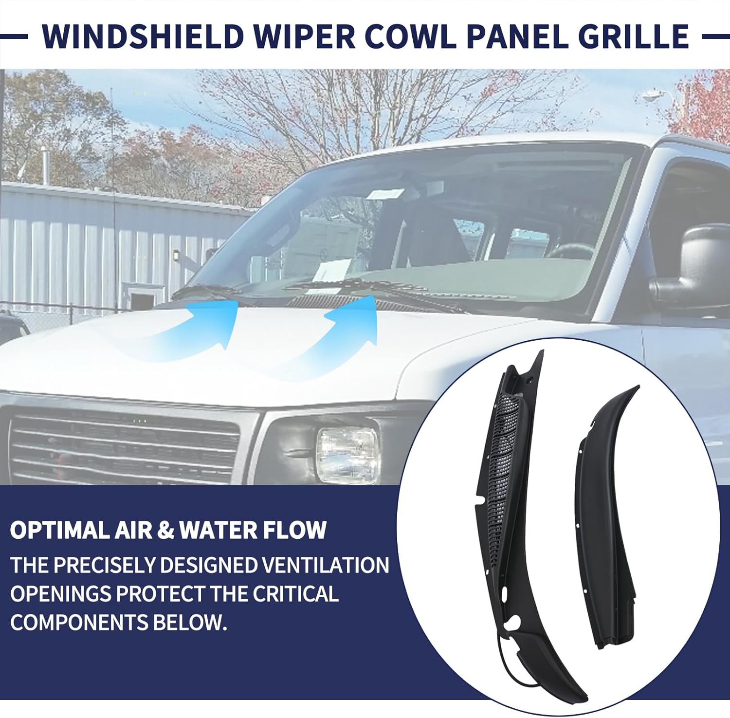 Windshield Wiper Cowl Panel Grille 25826330 25826329 Compatible with Chevy Express GMC Savana 1500 2500 3500 Van 1996-2017,Front Left & Right Window Cover Air Grille Insert Panel