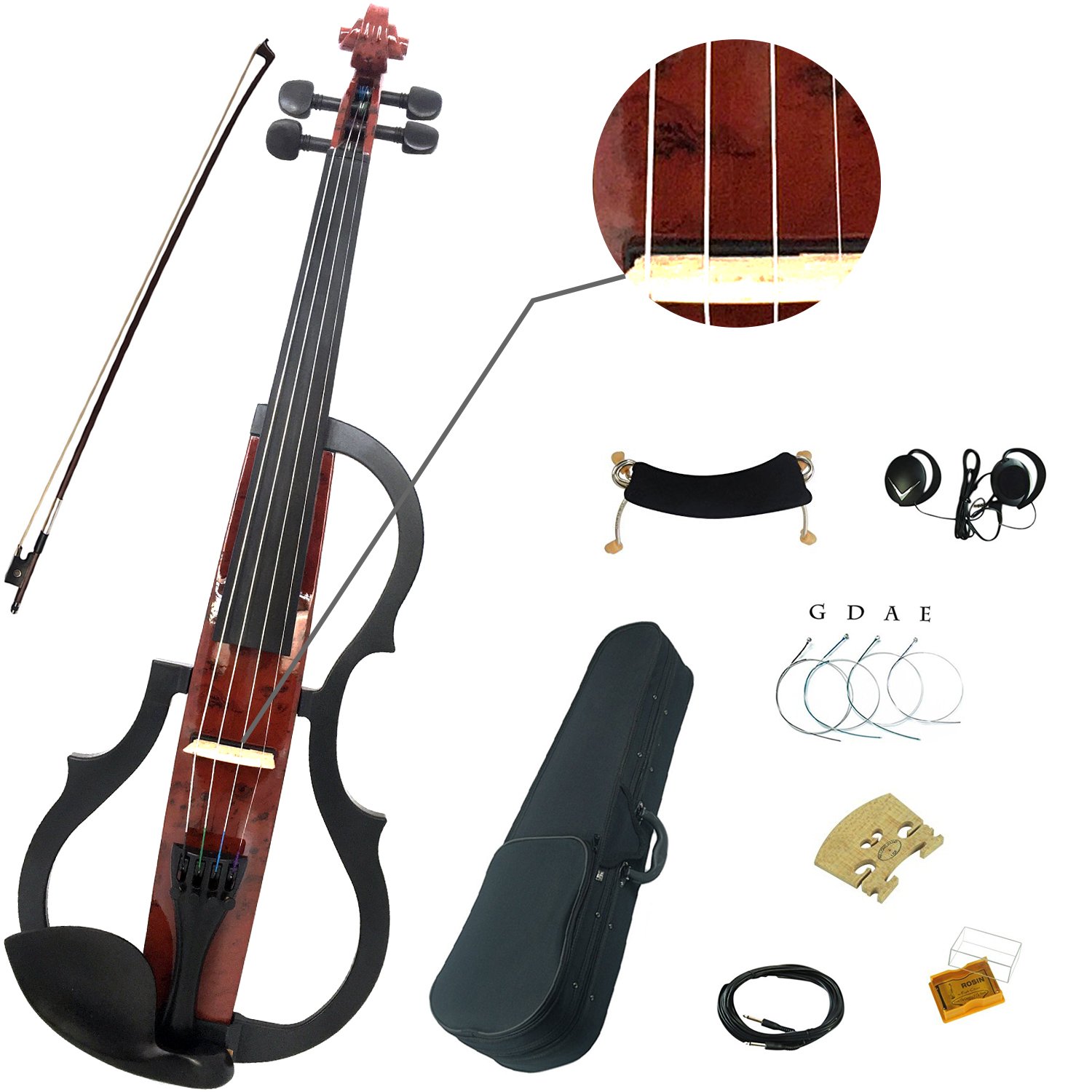 Aliyes Full Size 4/4 Evil Spirits Solid Wood Intermediate-B Electric Violin/Silent Black Violin Kit With Case, Bow, Rosin, Earphone, Shoulder Rest, Strings (Sdds-1601)