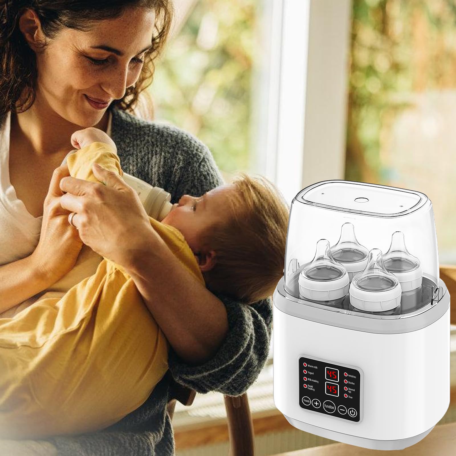 Flaschenwärmer Baby, Hält die Wärme 24H, Sterilisator für Babyflaschen, Babyflaschen 8-in-1, Modular für bis zu 4 Babyflaschen, Baby Flaschenwärmer für Muttermilch, Flaschen Sterilisator Baby