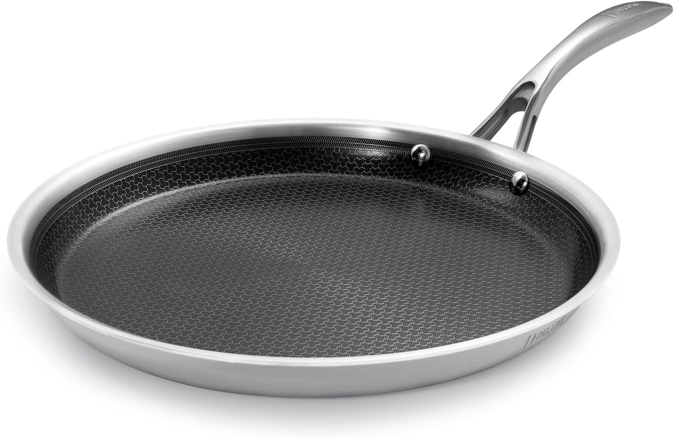 DELUXE Hybrid Ceramic Nonstick Griddle Pan,12-Inch,Stay-Cool Handle,Dishwasher&Oven Safe,Induction-Ready,PFOA Free Compatible with All Cooktops