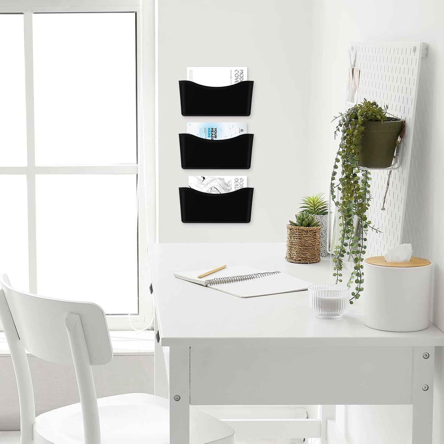 Colarr 6 Pcs Expandable Pocket Wall File Set Plastic Wall Mountable Space Saving Files Office Wall Organizer Wall Mount File Holder Wall Hanging File Organizer for Mail Magazine Letter (Black)