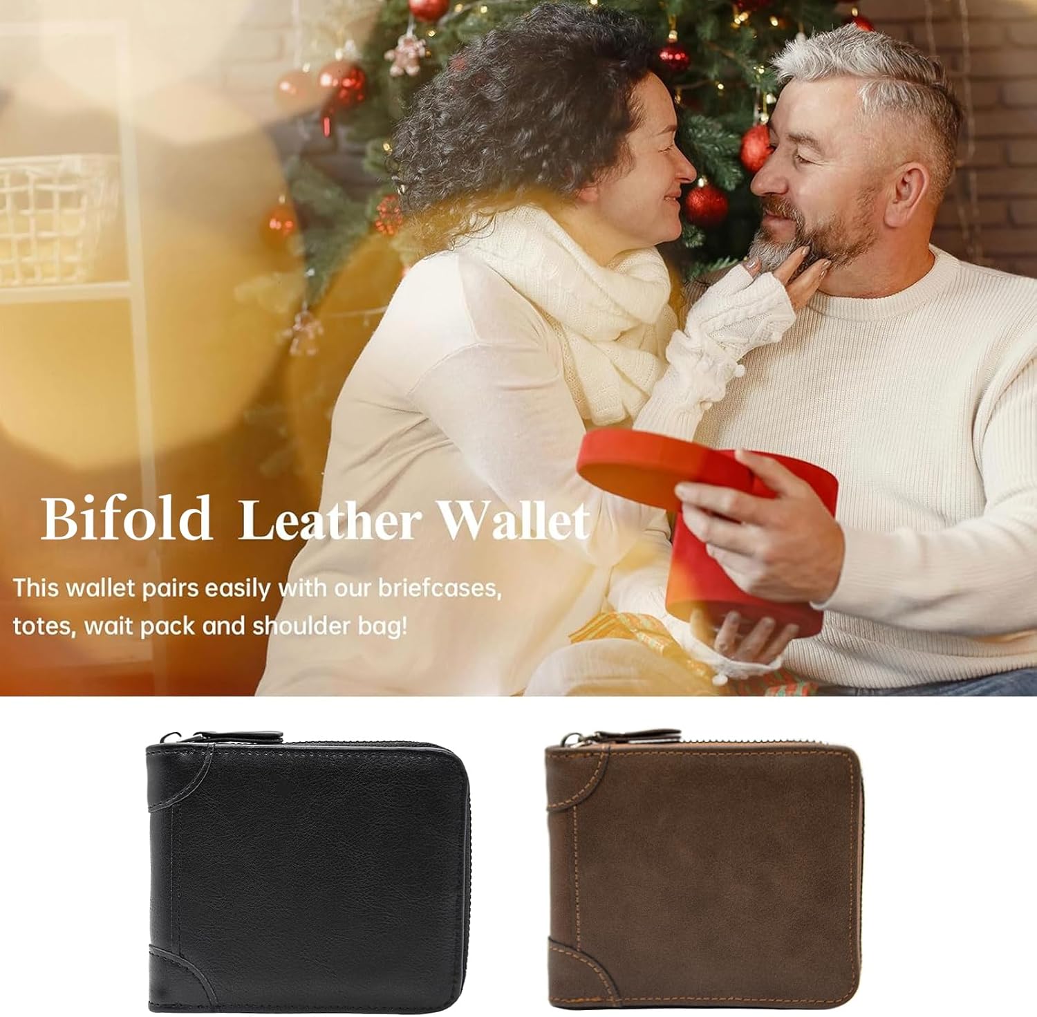 LJCZKA Mens Leather Zipper Wallet RFID Large Capacity Bifold Multi-card Holder Wallets Coin Cash Purse with ID Window (Brown) - Image 8