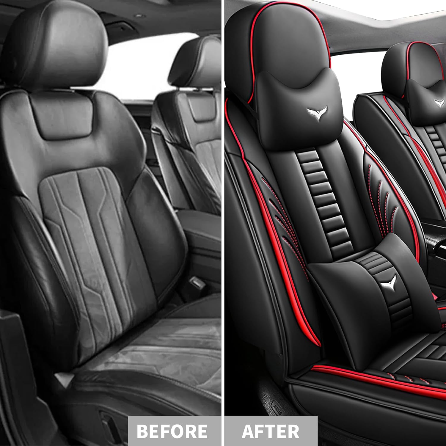 2 Car Seat Covers for Toyota Highlander 2001-2025, Waterproof Seat Cover, Heavy Duty Scratch Proof Car Seat Protector, Nonslip Durable Seat Covers, Car Seat Cushion with Pillows(Luxury,Red,Black)