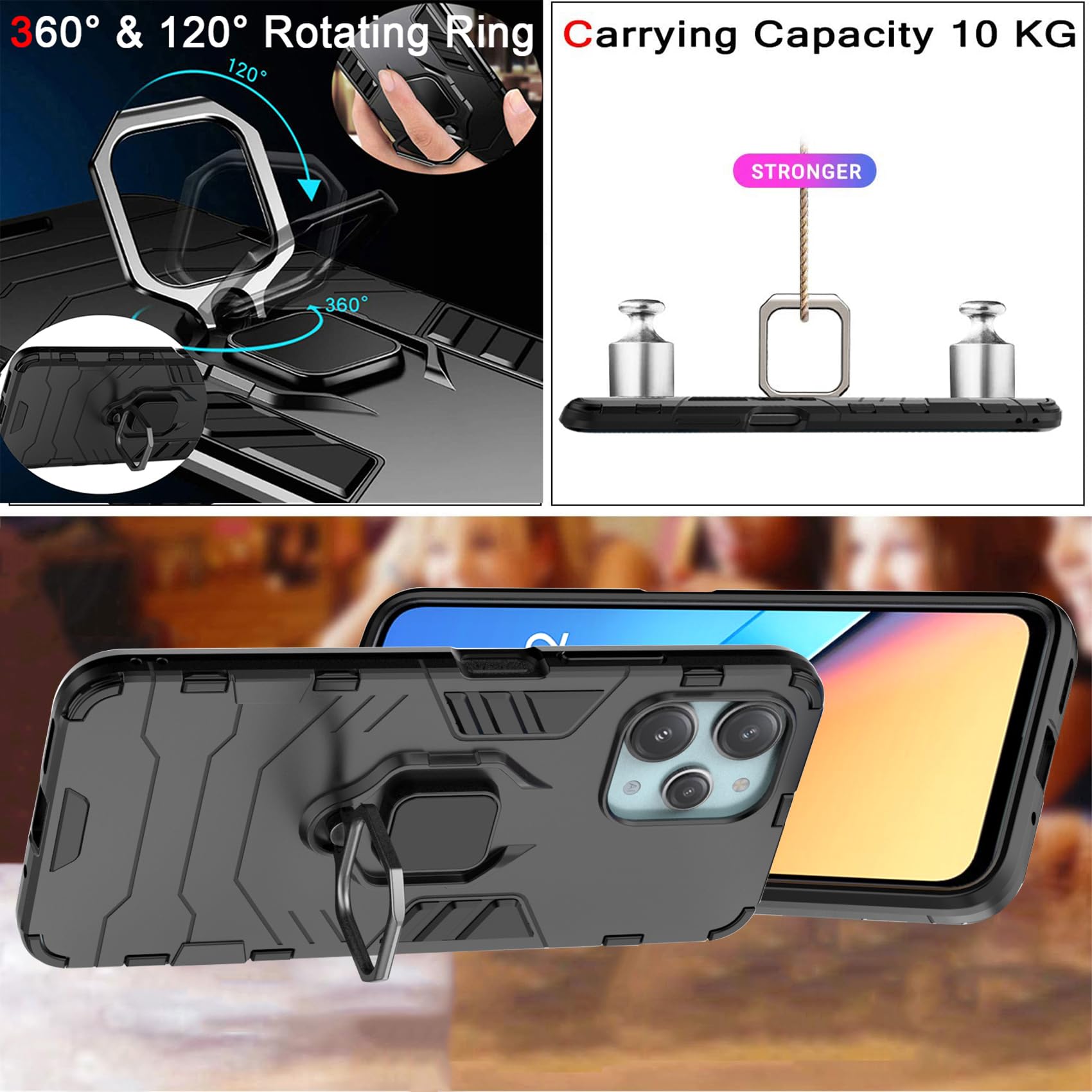 Schutzhülle Für Xiaomi 14T 5G Mit 360° Drehbarem Ring | Stoßfestes Case Mit Magnet Für Auto-Halterung | Militär-Standard, Schwarz