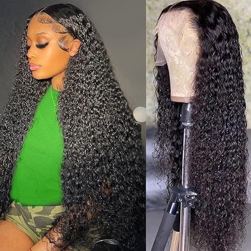 Aomllute Pelucas de cabello humano ondulado con encaje frontal transparente HD de 13 x 4 para mujer, densidad del 180 %, cabello virgen brasileño,