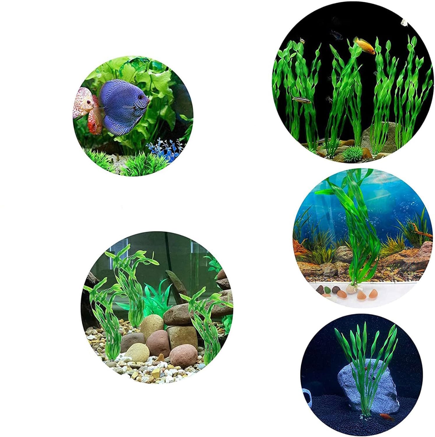 Lot de 5 Plantes Aquarium Artificielles, Décoration Poisson avec Base en Céramique, Algue Artificielle Hauteur pour Aquarium Eau Douce et Eau de Mer, Décoration Plastique pour Réservoir à Poisson