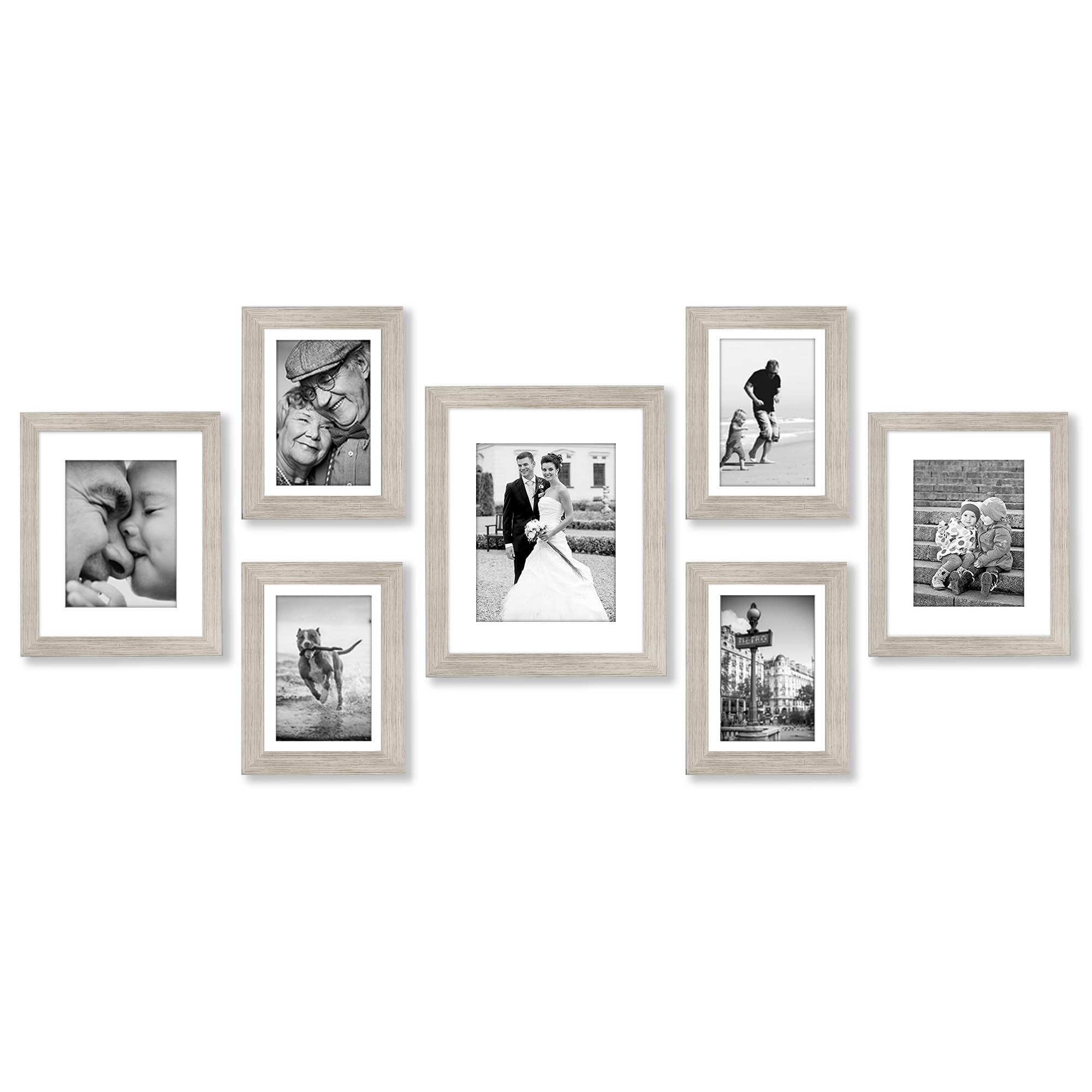 Americanflat 7 Piece Gallery Wall Frame Set in Driftwood - One 11x14, Two 8x10, Four 7x5 - Collage Photo Frames with Horizontal and Vertical Formats for Wall and Tabletop
