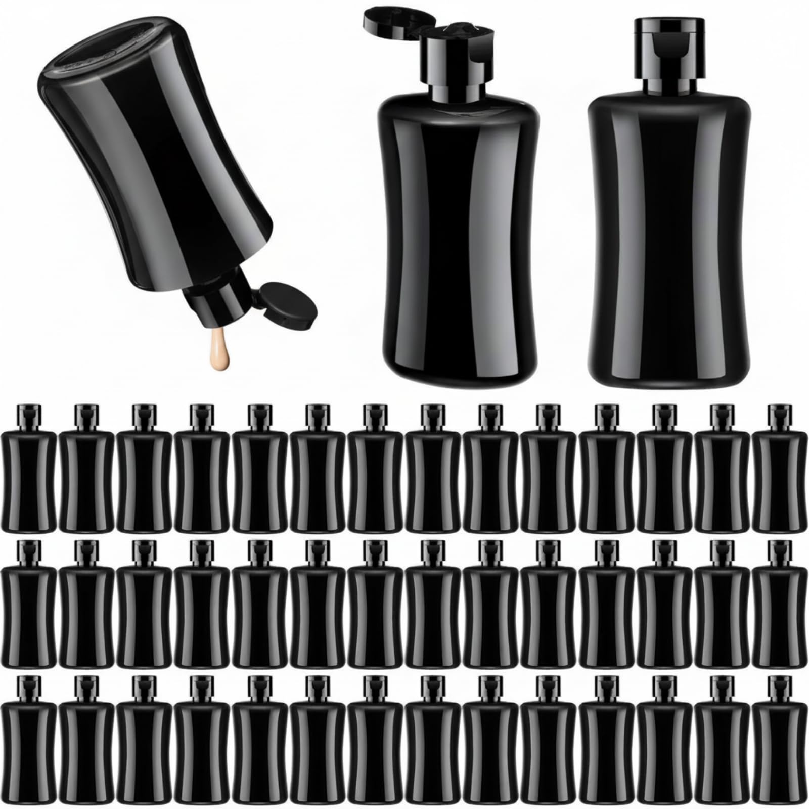 Domensi Reiseflaschen mit Klappdeckel, 100 ml, schwarz, Kunststoff, Reisegröße, Toilettenartikel-Flaschen, tragbar, auslaufsicher, Quetschbehälter, nachfüllbar, leere Kosmetikbehälter für flüssige