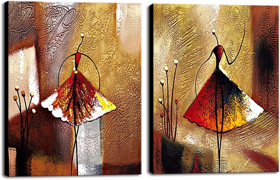 Wieco Art Ballet Dancers 2 Piece Large Modern Decorative Artwork 100% Hand Painted Contemporary Abstract Oil Paintings on Canvas Wall Art Ready to Hang for Home Decoration Wall Decor