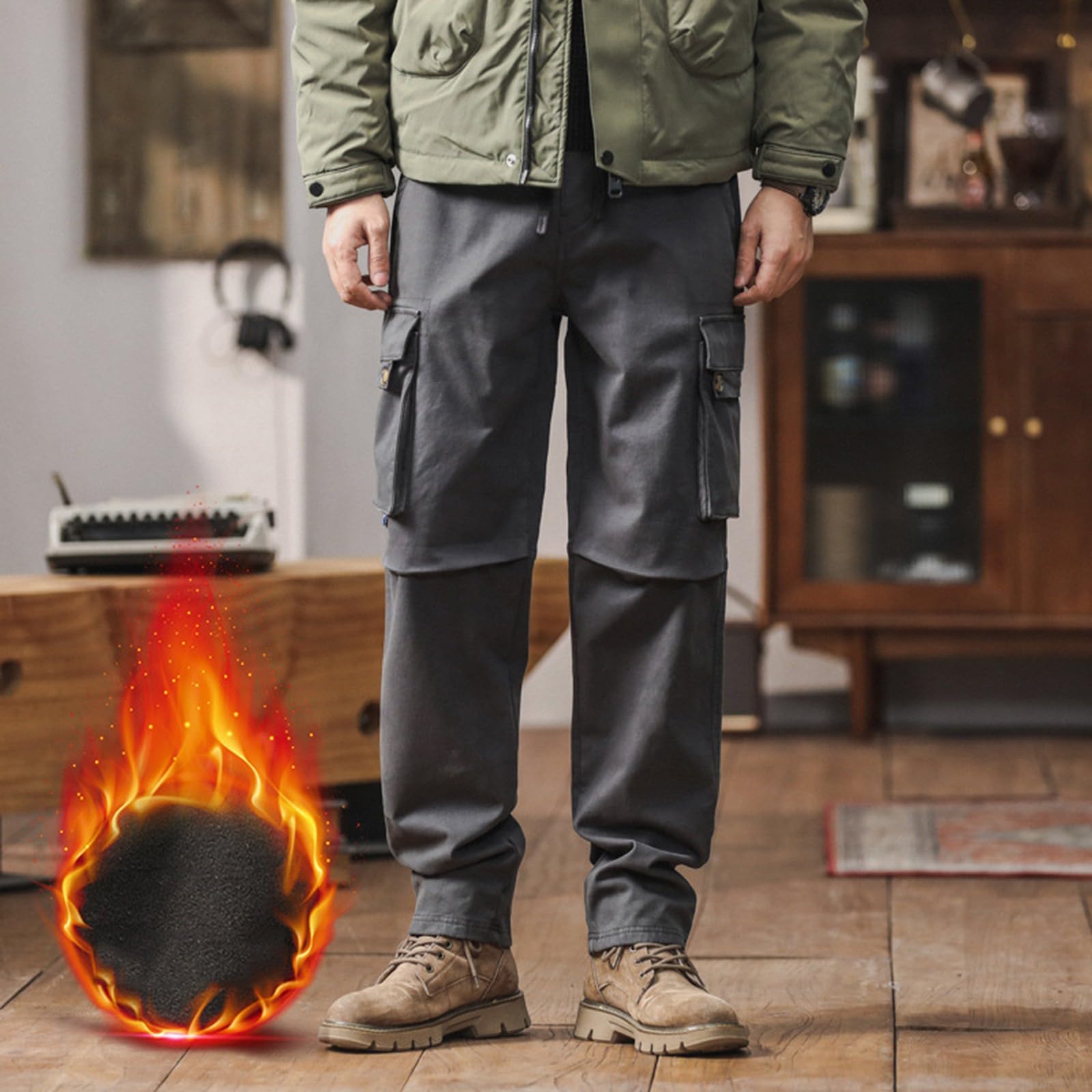 Pantalones de mezclilla de algodón de ajuste relajado para hombre, pantalones de mezclilla de pierna recta con bolsillos con cordón, ropa de calle casual retro (S-6XL)
