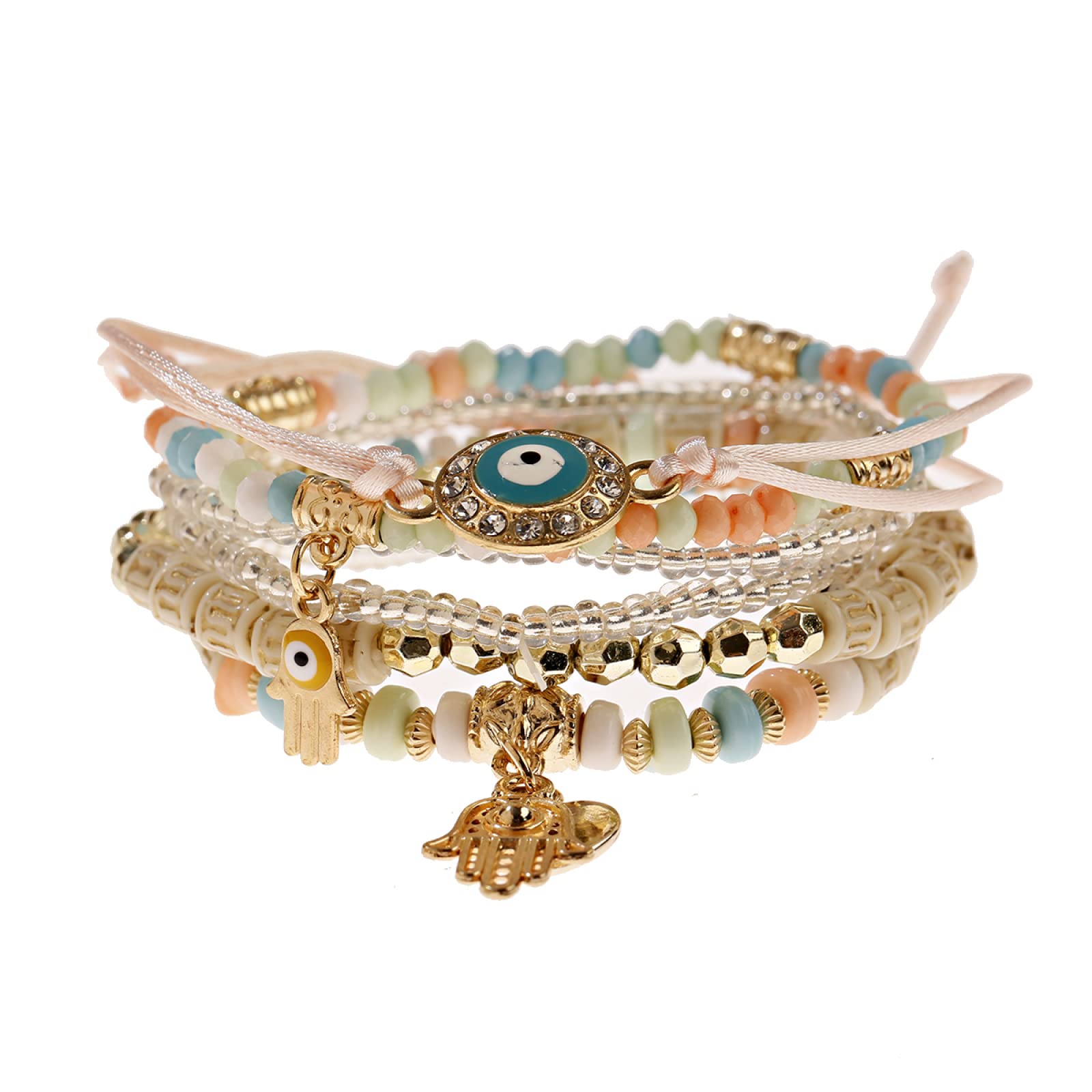 Amazon.co.jp: 6個/セットブルーストーンビーズ多層ビーズブレスレット