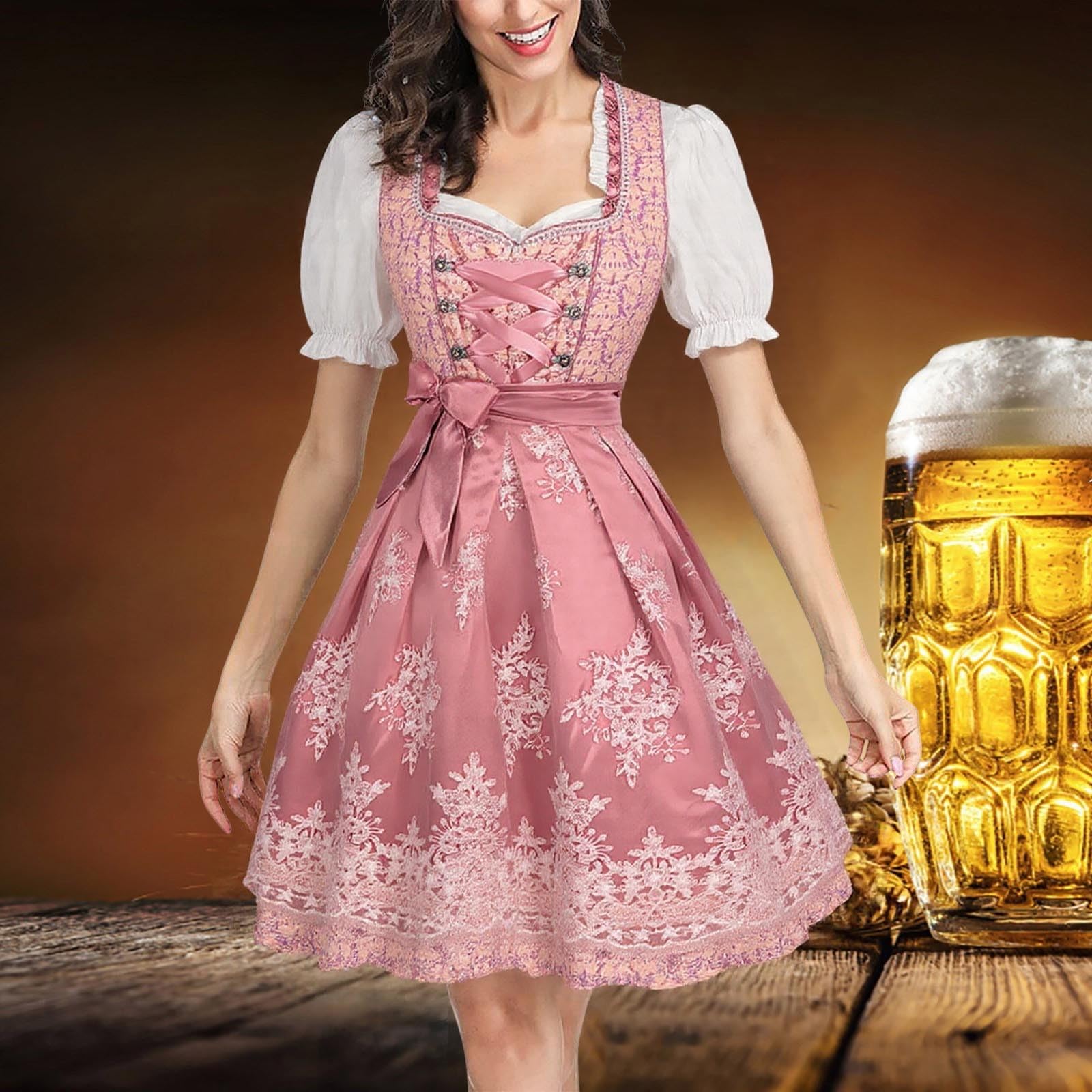 Generisch Elegantes Dirndl Damen Midi Trachtenkleid für Oktoberfest Karneval Festliche Hofdamenmode mit Bluse