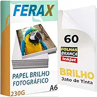 60 Folhas Papel Fotográfico Glossy 230g 10x15 Padrão Cor:Branco Resultado Profissional, Alta Definição, Pacote com 60 folhas - Ideal para Impressões de Qualidade
