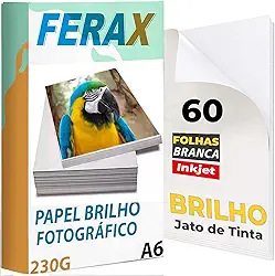 60 Folhas Papel Fotográfico Glossy 230g 10x15 Padrão Cor:Branco Resultado Profissional, Alta Definição, Pacote com 60 folhas - Ideal para Impressões de Qualidade