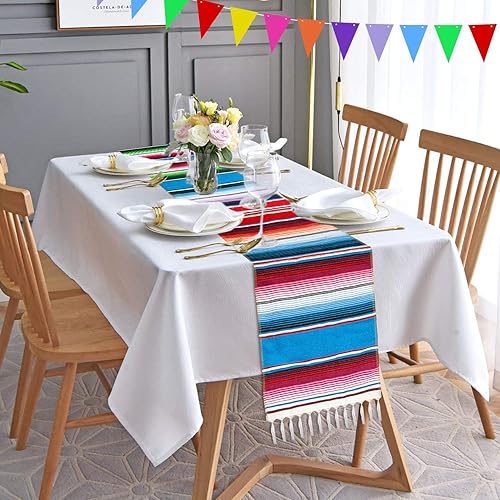 Miniatura 6 de TURNMEON Paquete de 5 caminos de mesa mexicanos de 14 x 106 pulgadas, decoraciones de fiesta mexicana, serape, decoraciones de fiesta temática