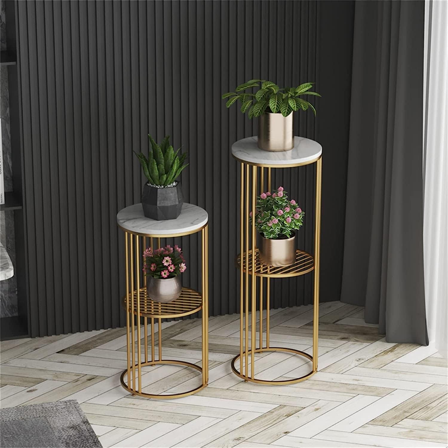 Aimery Office End Table 2-Layer Side Table, Metal Sofa Table with Mesh Shelf, Artificial Marble Table Top, Plant Shelf for Apartment Florist Tea Room (Color : A, Size : 30 * 30 * 60CM)