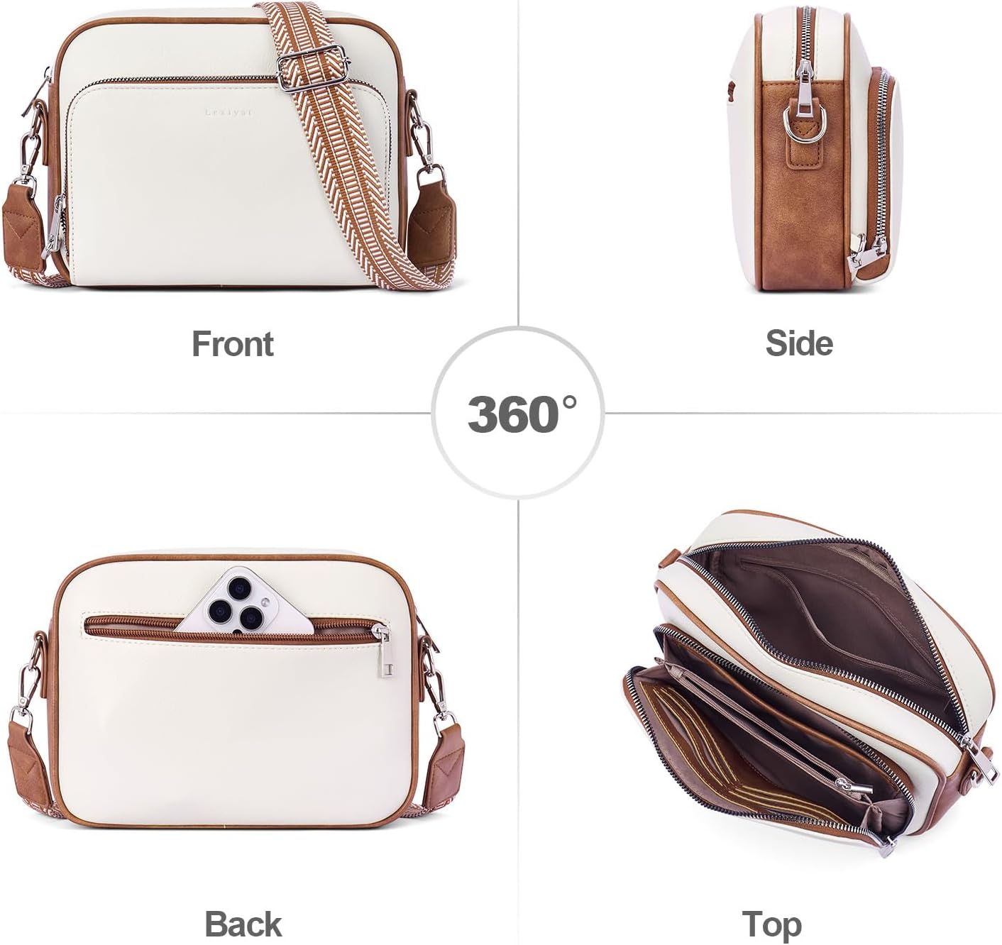 Crossbody Purses for Women Vegan Leather Travel Anti Theft Bags Guitar Strap Shoulder Purse with Built in Wallet - Image 6