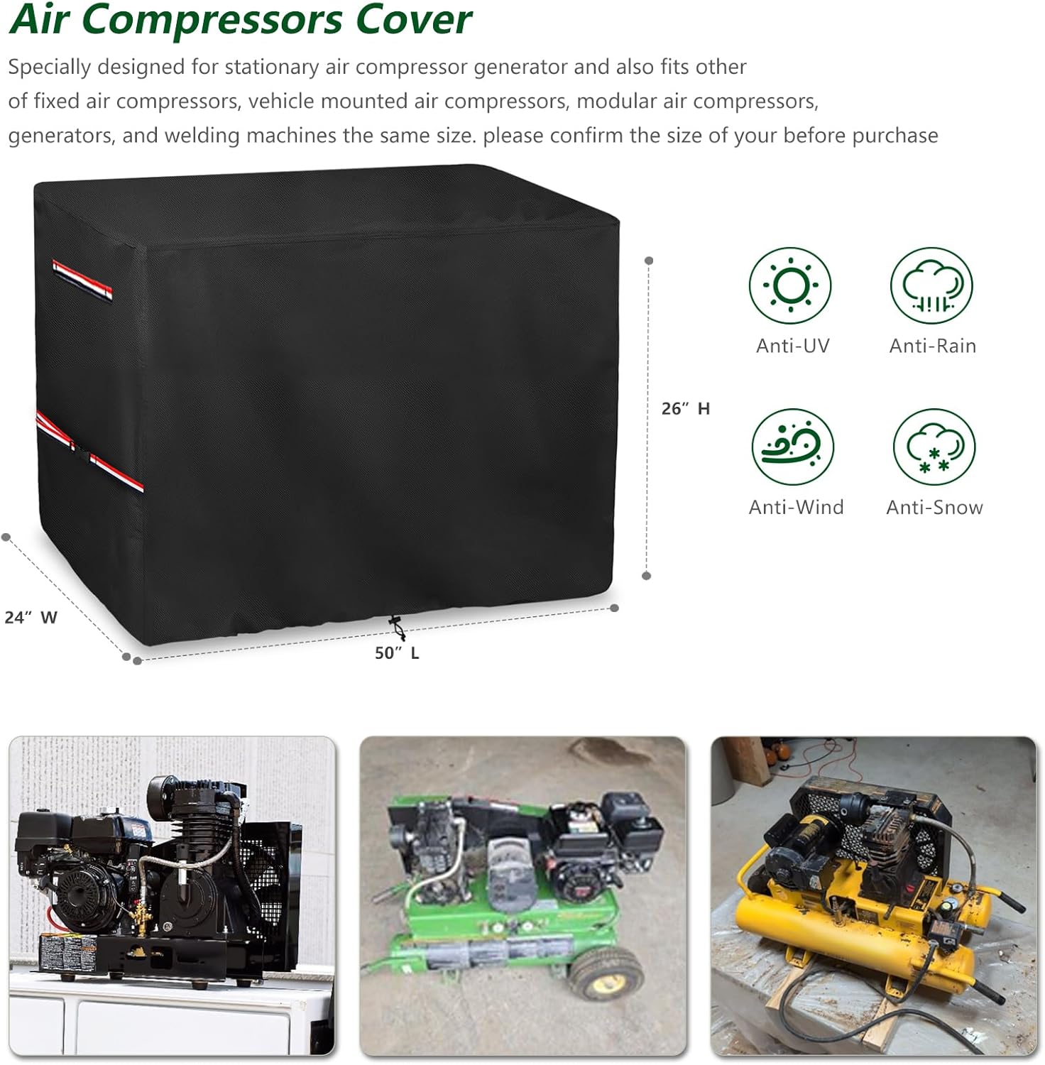 Air Compressor Cover, Heavy Duty Waterproof Dust Compressor Cover, Suitable for Portable Air Compressors and Other Handcart Type Air Compressors of the Same Size