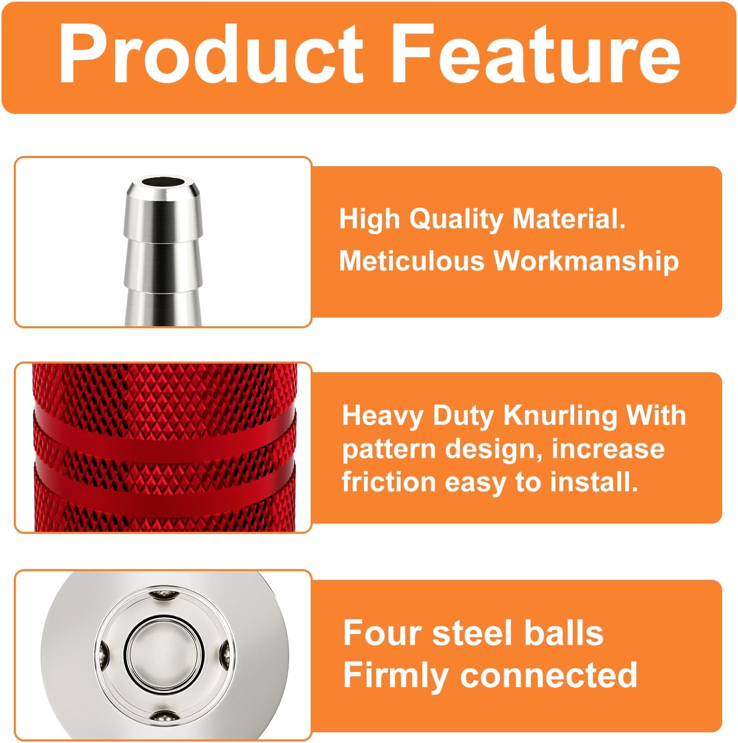 GASHER 12Pcs Red Industrial Air Coupling with 1/4" Hose Barb, 1/4" Basic Flow Quick Connect Air Coupler I/M Type With Hose Clamp