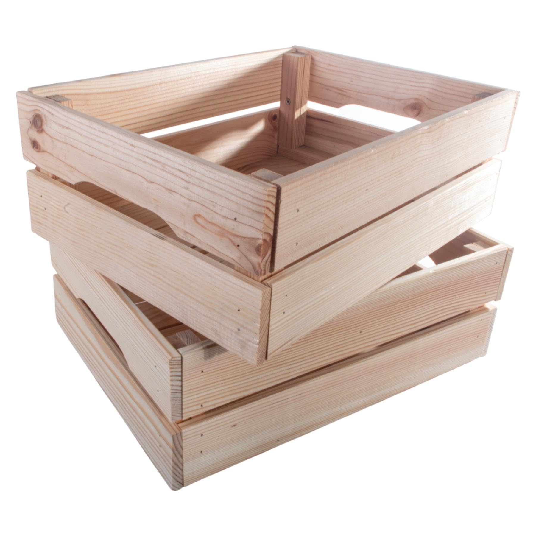 WooDeeDoo | 2 Pack | Shallow Decorative Wooden Crate | 39.5 x 29.5 x 15 cm | Flat Packed Slatted Solid Storage Box with Handles | Display Plants Apple Fruits DIY Hamper | Unpainted Natural Pine