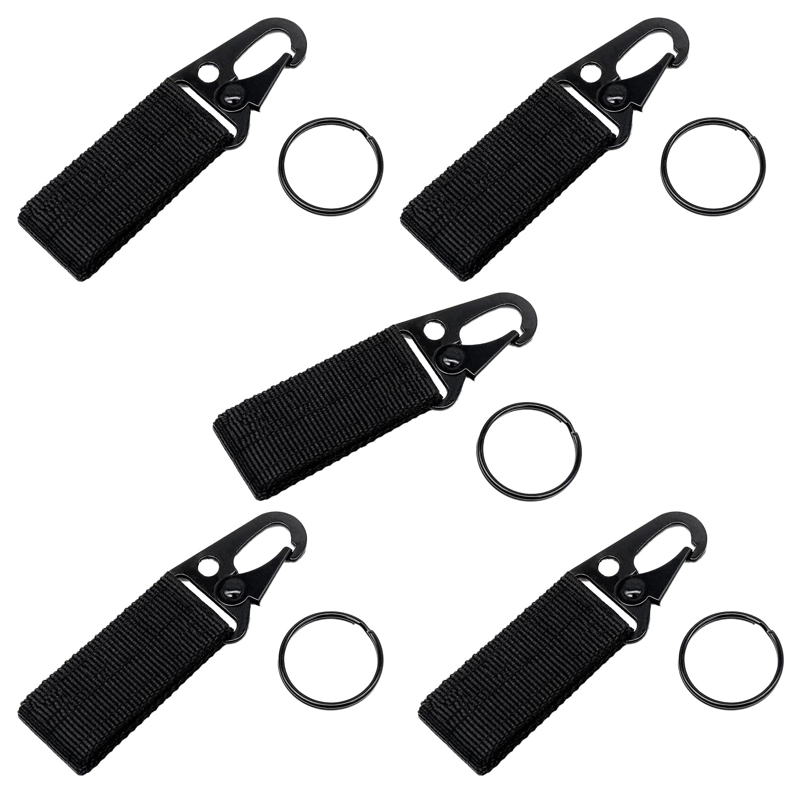 Tactical Hanging Belt, 5 PCS Webbing Carabiner Buckle Molle Strap Nylon Snap Hook Clip Tactical Backpack Molle Clip Hanging Buckle Belt Keychain Hanging Hook for Camping Hiking Outdoor Activity