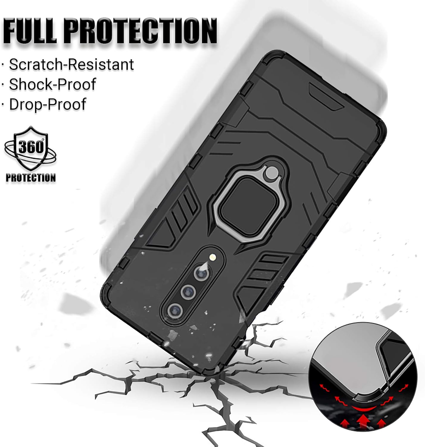 Jusy Heavy Duty Shockproof for Oneplus 8 5g Case with Rotating Ring Kickstand [NOT fit Verizon & 8pro & 8T], Support Car Magnetic Bracket, Dual Layer Protive Phone Cover for OnePlus 8 5g (Black)