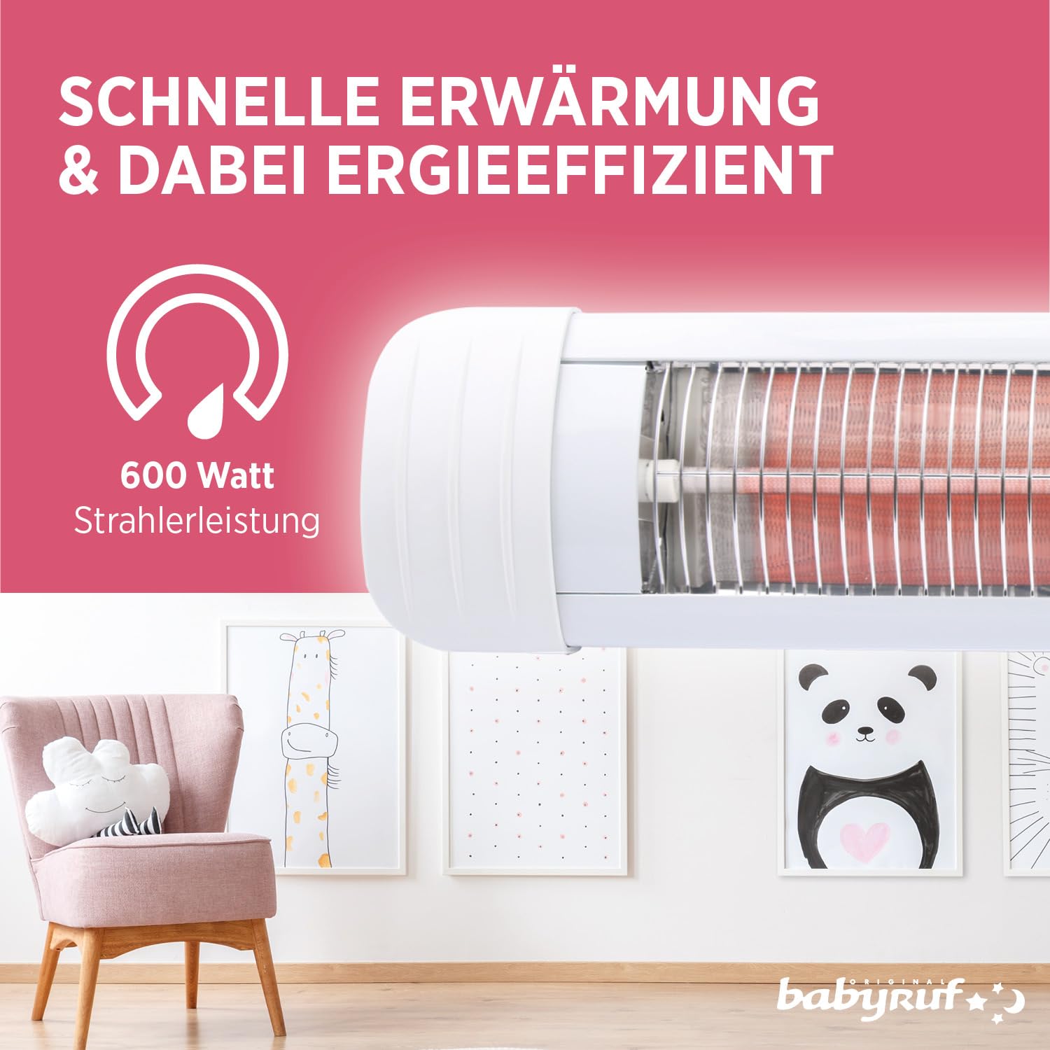 BS 50 Heizstrahler | 600 Watt | Wickeltisch Wärmelampe Mit Abschaltautomatik | Einfache Wandmontage | Weiß