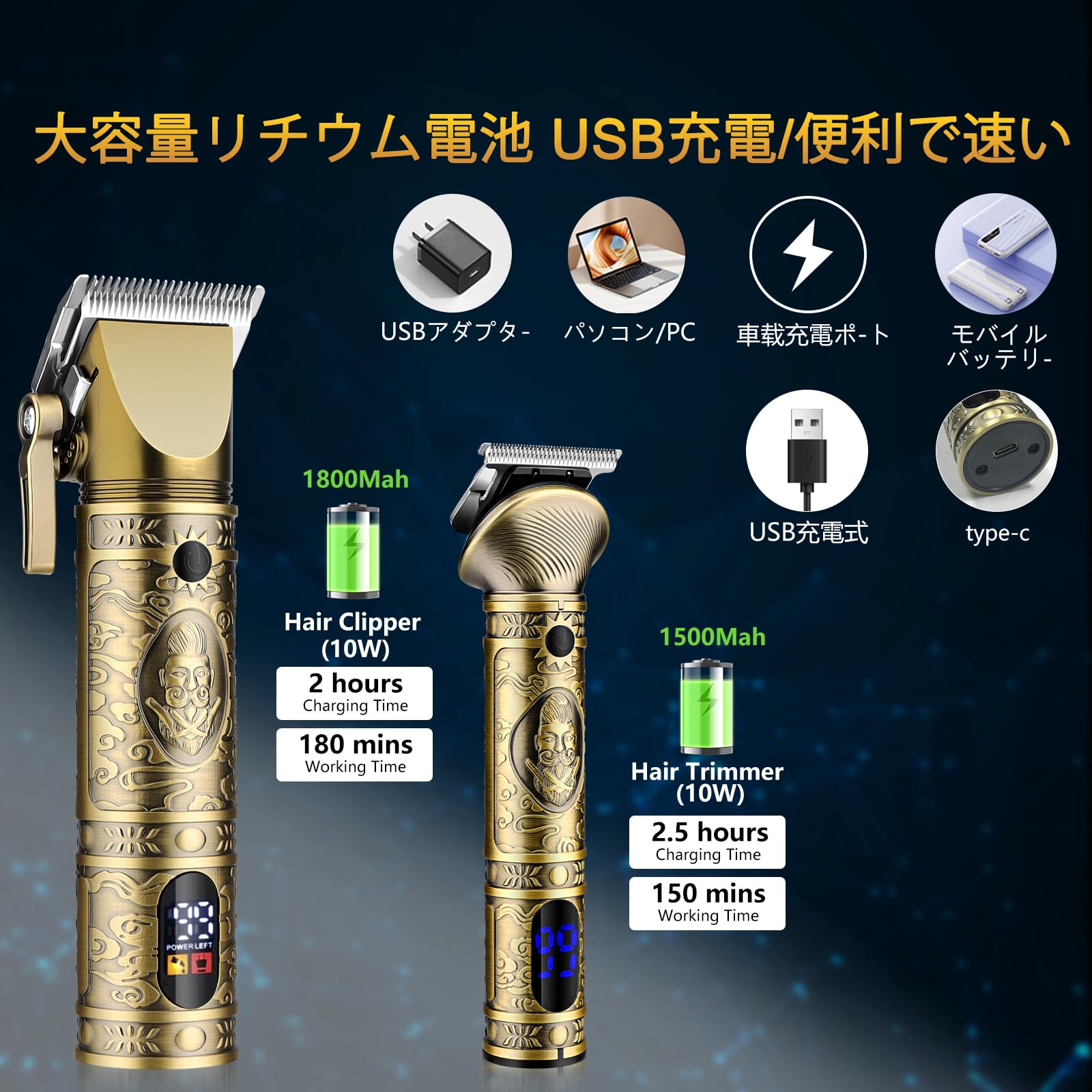 Amazon.co.jp: GSKYメンズヘアカッター バリカンセット 往復式