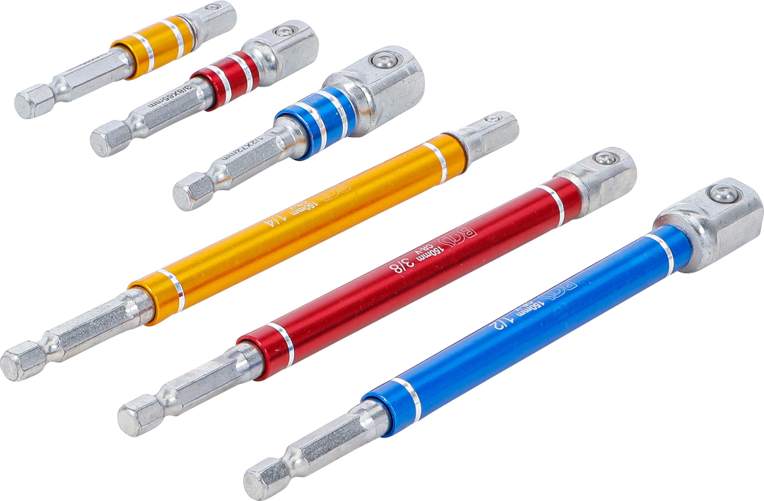 BGS 74424 Serie di adattatori per trapano 6 pezzi 6,3 mm 10 mm 12,5 mm 75-150 mm