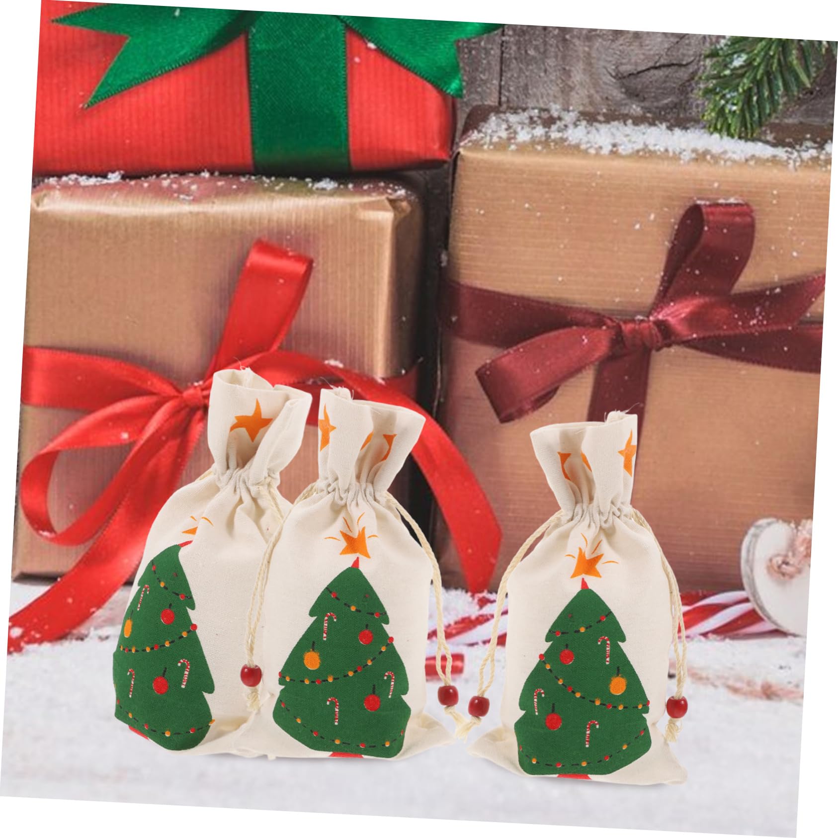 SOLUSTRE 8 Stück Weihnachtsgeschenksäckchen aus Leinen mit Kordelzug Tragbare Aufbewahrungsbeutel für Handy und Kosmetik für Festliche Feiern Zufälliger Stil