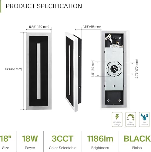 Miniatura 2 de ASD Lámpara LED de montaje en pared de 18 pulgadas de largo, aplique lineal para exteriores e interiores 3CCT, regulable, impermeable,