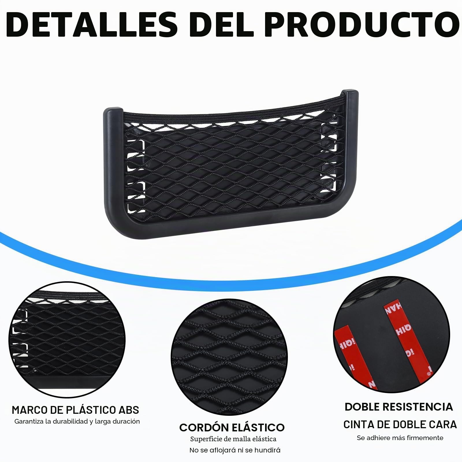 Rejilla de Coche 3 en 1, Red de Almacenamiento, Fijación con Correa Elástica, Compartimento para Pegar o Atornillar