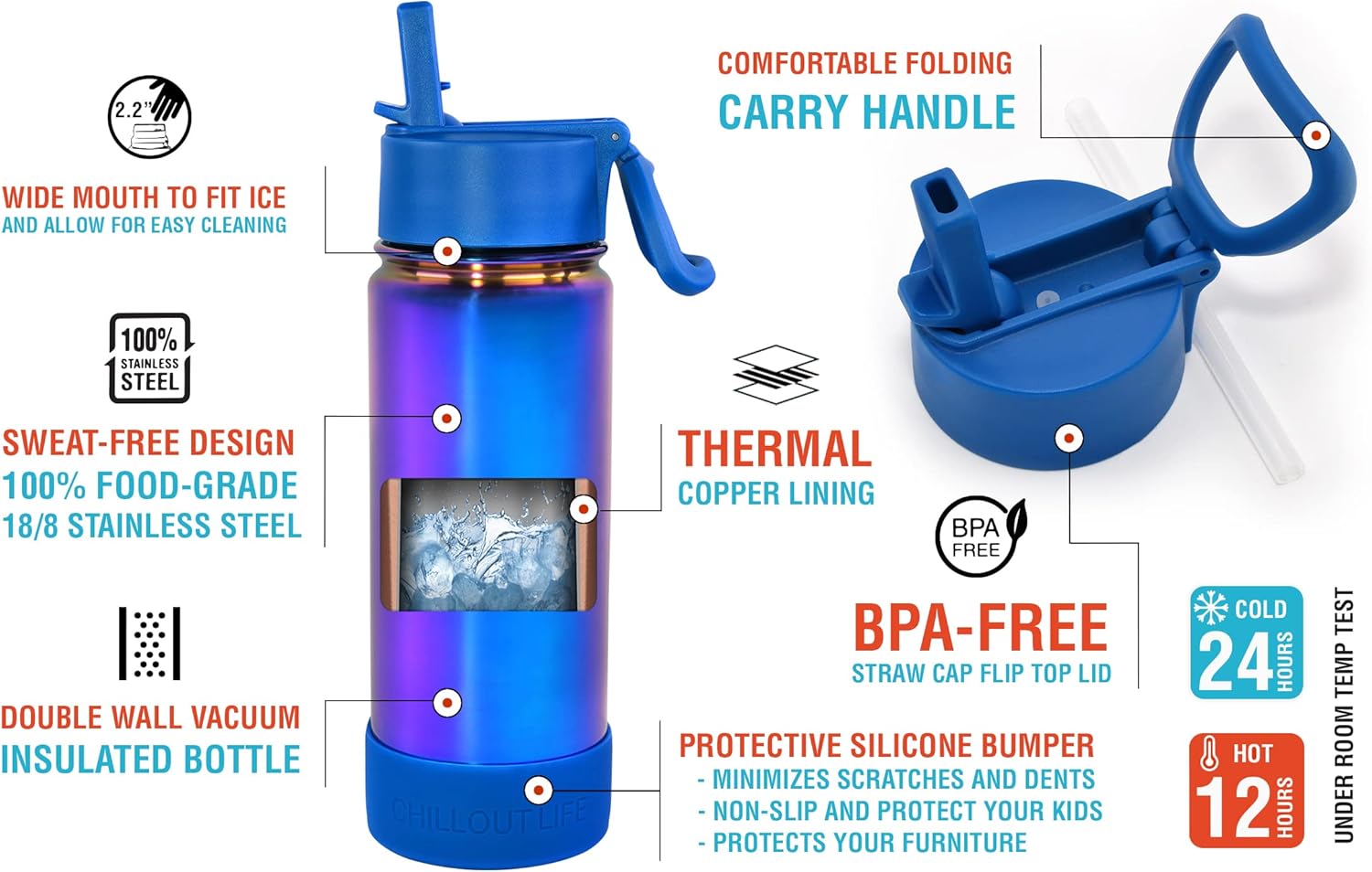 CHILLOUT LIFE 22 oz Kids Insulated Water Bottle for School with Straw Lid Leakproof and Cute Waterproof Stickers, Personalized Stainless Steel Thermos Flask Metal Water Bottle, Dishwasher Safe Color - Image 4