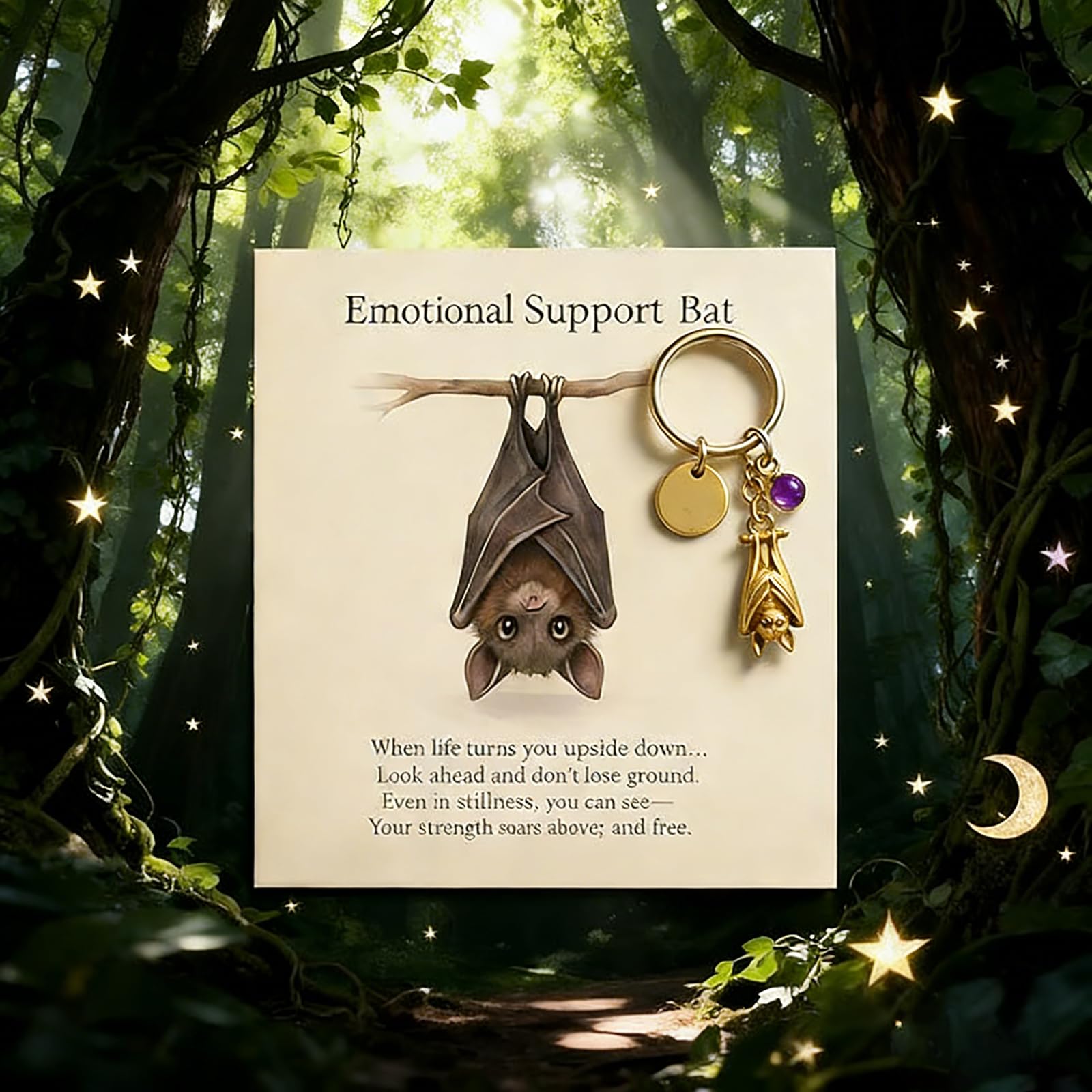 Bat Keychain For Women, Emotional Support Encourage Gothic Animal Metal Cubic Zirconia Charm Gift Accessories