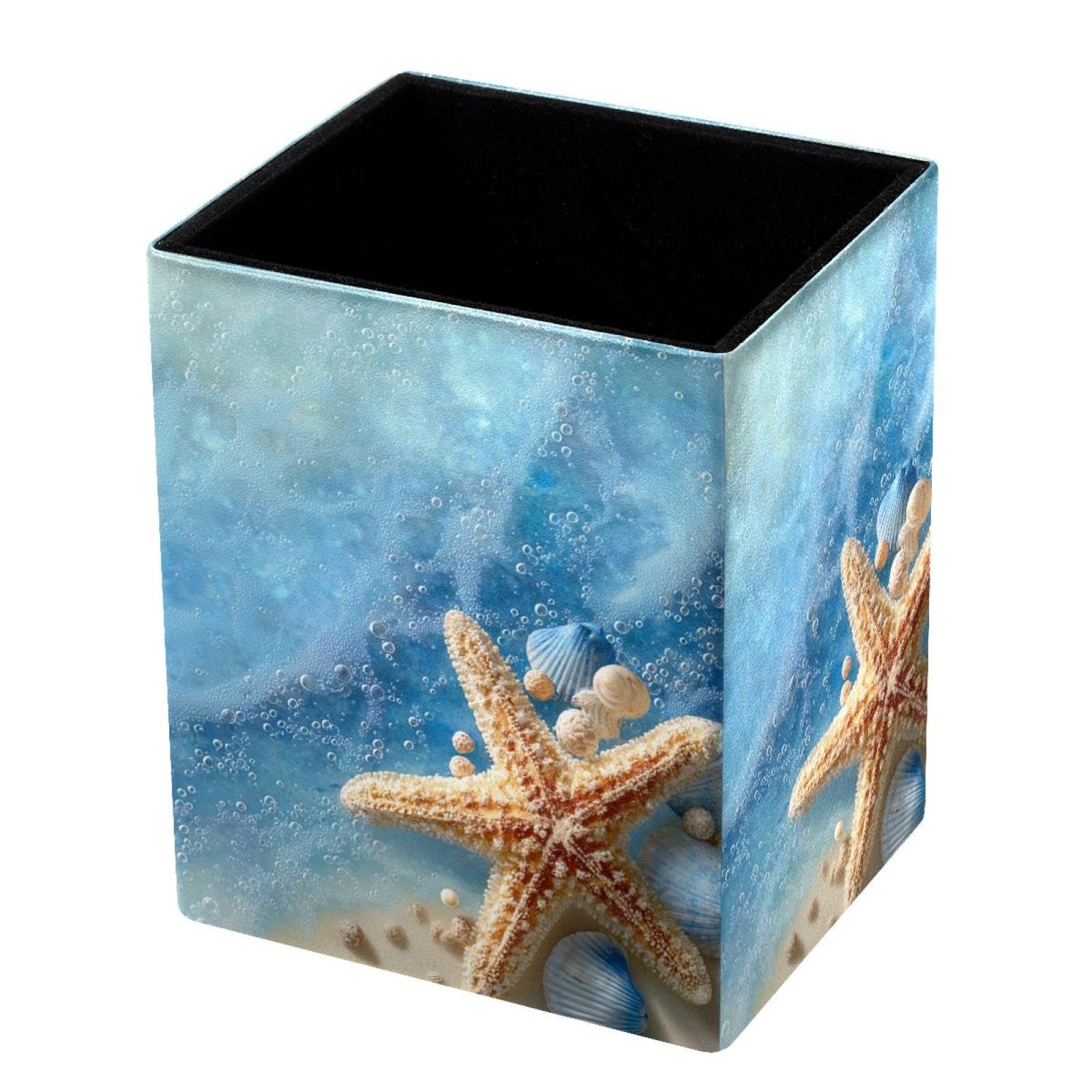 VAPOKF Pencil Holders for Desk, Starfish and Waves Printed Pen Holders Pen Pot Makeup Brushes Storage Desktop Stationery Supplies Organiser for Home Office