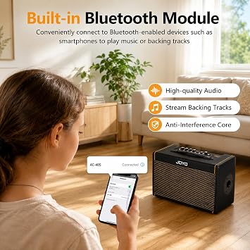 JOYO 40W Acoustic Guitar Amp Portable Stereo Amplifier with Bluetooth and Battery Powered, Reverb/Delay/Chorus, Mic Input, USB-C Recording for Outdoor Busking & Live Performance (AC-40S)