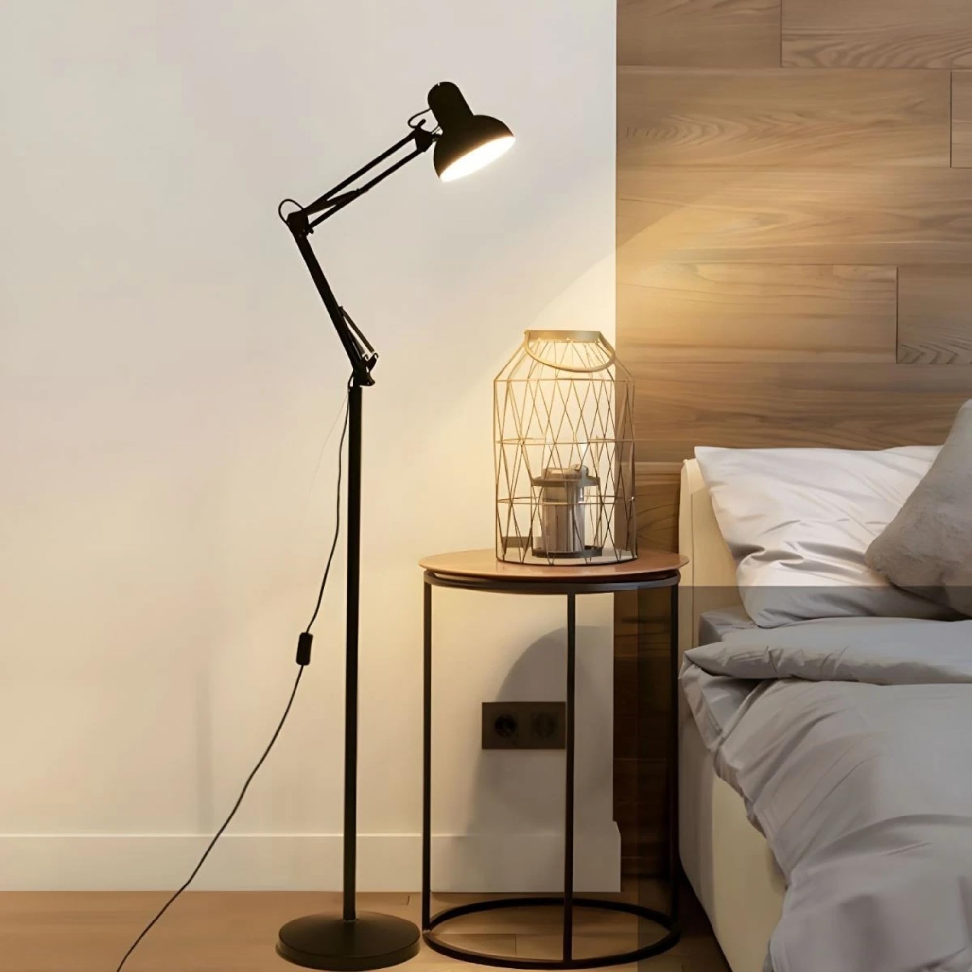 Burakh Black Modern Metal Floor Lamp Flexible Swing Arms Reading Floor Adjustable Tall Light | Reading Floor Lamp | Led Floor Light For Bedroom, Living Room - Bulb Not Include (Black)