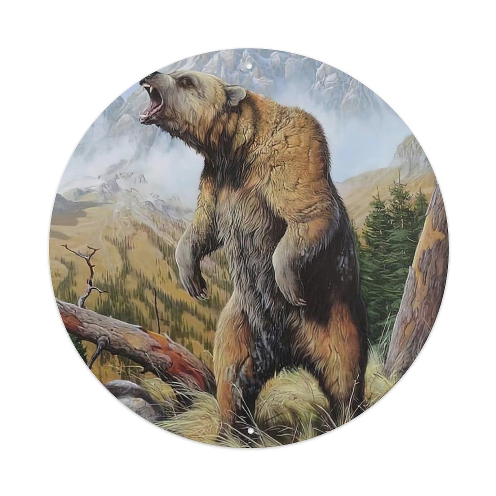 Animals Artwork Roaring Bear Vintage Metal Tin Sign Plaque Wall Decor for Cafe, Club Bar, Office, Garden Metal Poster 8x8Inch